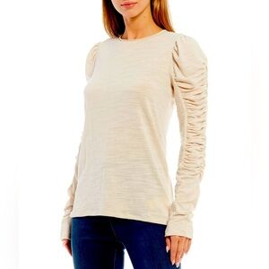 We The Free Natasha Ruched Long Sleeve Top in Sand - Size S